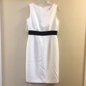 Ivory Black Waistband Sleeveless Dress